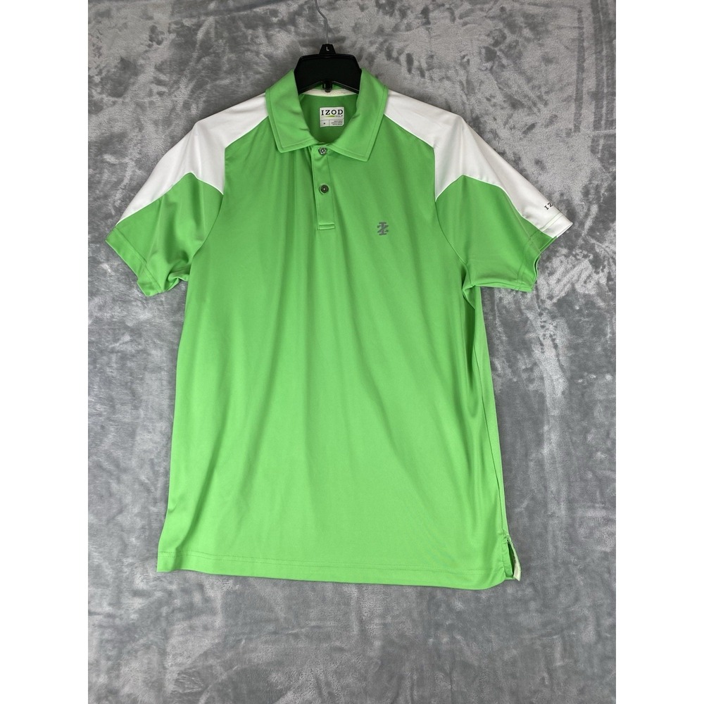 Izod mens Golf Polo Green‎ And White Shirt Size Medium Outdoors